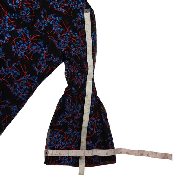 EUC Nicole Miller New York Floral Embroidered Tulle Dress Sz. 4 Black Blue Red - Picture 10 of 10